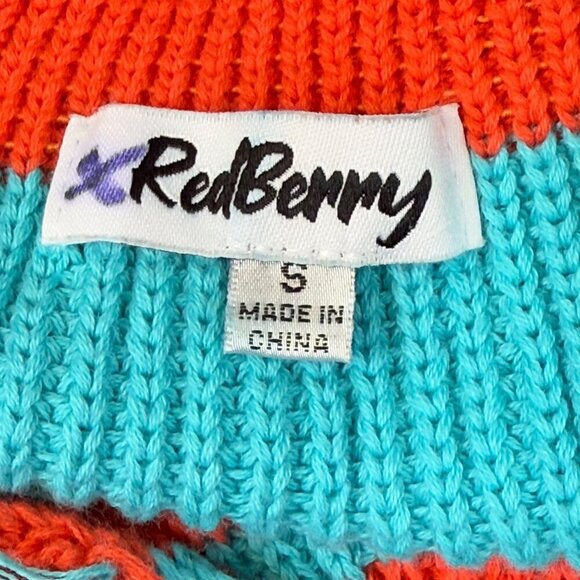 RedBerry Crochet Halter Top Womens Sz S Red/Turquoise Block Stripe Knit Crop - Picture 6 of 8